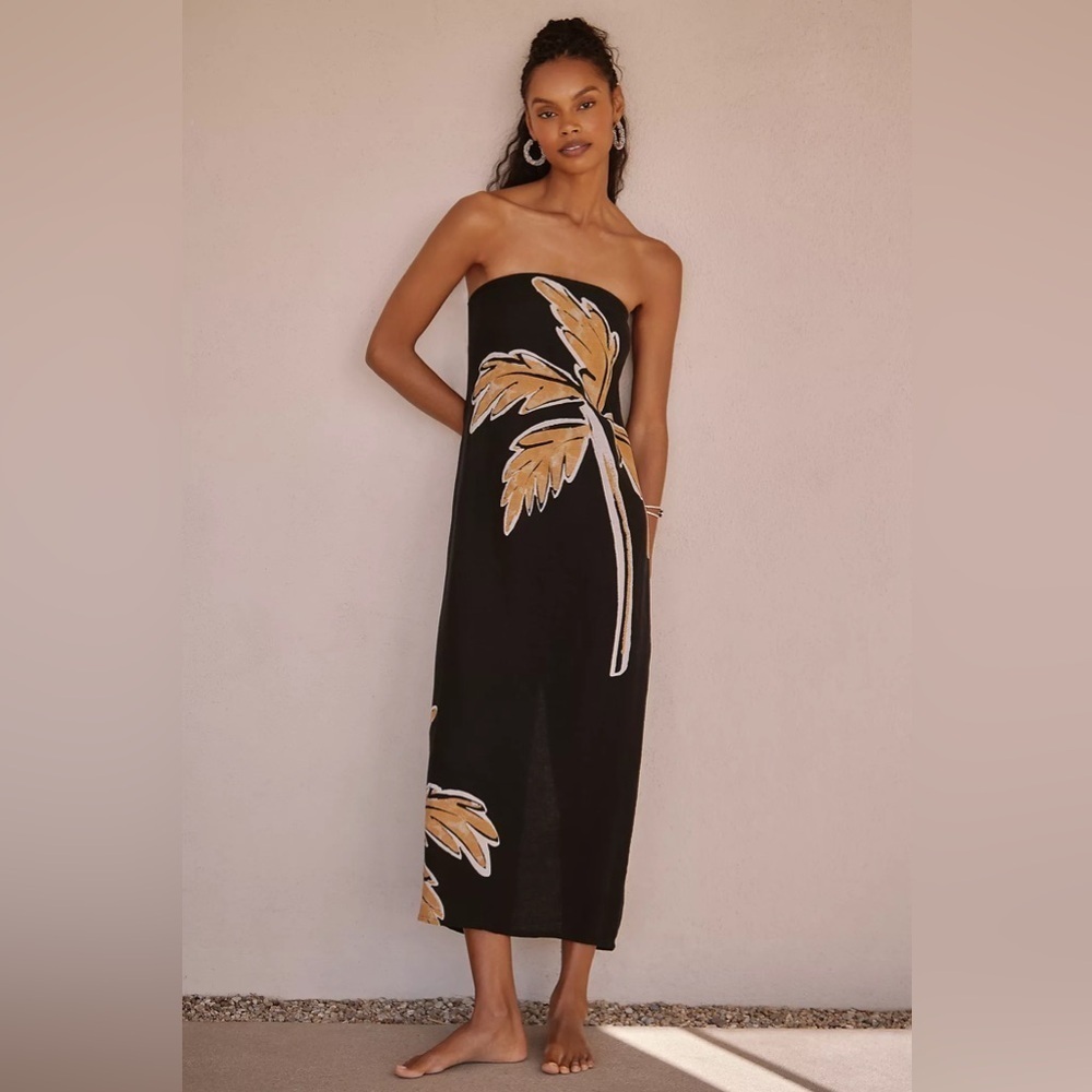NWT! Anthropologie Black and Gold LouLou Avenue Strapless Midi Dress 🍓3️⃣